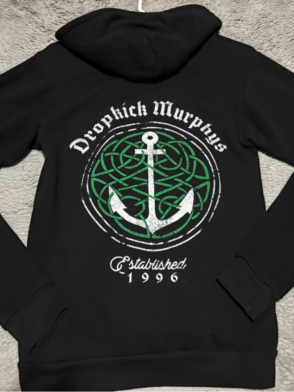 Dropkick Murphys unisex Black Zip-Up Hoodie with Green Anchor Graphic